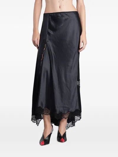 Isabel Marant Black Lace-trim Satin Skirt