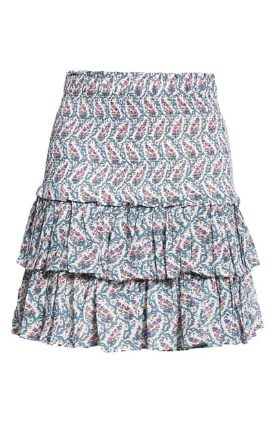 Isabel Marant Étoile Naomi Floral Mix Print Tiered Cotton Miniskirt In Beige