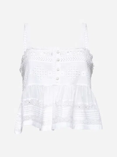 Isabel Marant Étoile White Embroidered Cotton Denys Top In Bianco