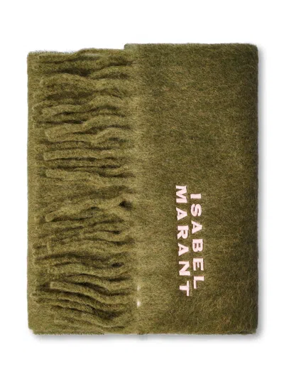 Isabel Marant Firny-gz Fringed Olive Alpaca-blend Scarf In Green
