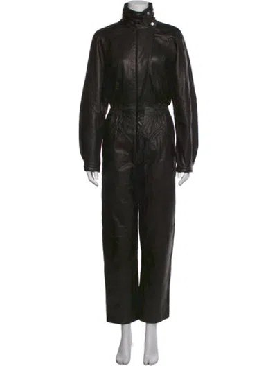 Pre-owned Isabel Marant Lamb Leather Mock Neck Jumpsuit In Black