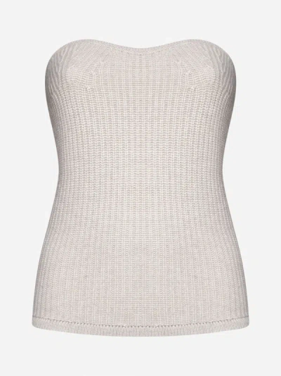 Isabel Marant Ribbed-knit Draped Top In Beige