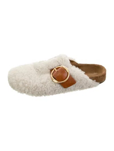 Pre-owned Isabel Marant Shearling Leather Trim Embellishment Mules In White