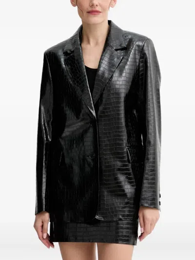 Isabelle Blanche Crocodile-embossed Button-up Blazer In Black