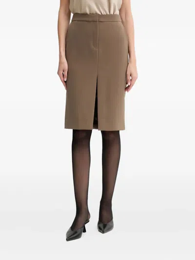 Isabelle Blanche Front-slit Midi Skirt In Brown
