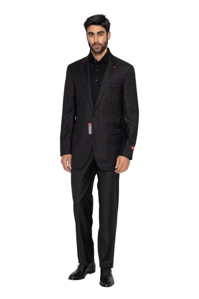 Pre-owned Isaia $6500  Napoli "aquaspider" Black Hand-sewn Suit Fine Wool Drop 8l ( Long )
