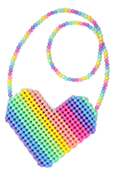 Iscream Kids' Rainbow Heart Bead Crossbody Bag In Multi