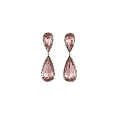 Iskra Women's Pink / Silver Crystal Drop Earrings - Rose In Multi