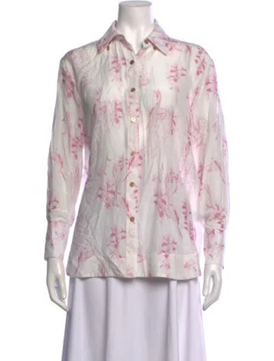 Pre-owned Isla And White Floral Print Long Sleeve Blouse In Pink
