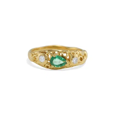 Isla Silver Women's Gold / Green Emerald & Lab-grown Diamond Gold Ring In Brown