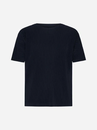 Issey Miyake Pleated Fabric T-shirt In Navy