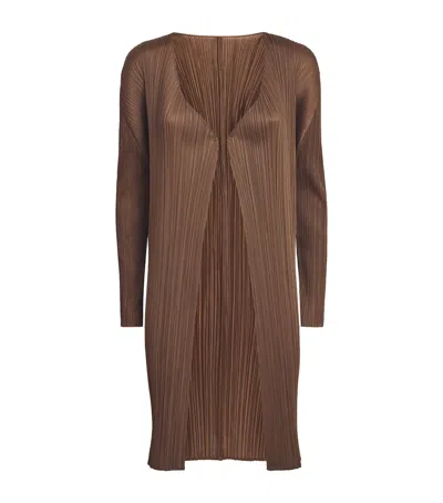 Issey Miyake Pleats Please  New Colorful Basics Longline Cardigan In Brown