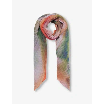 Issey Miyake Pleats Please  Womens Turnip Turnip And Spinach Abstract-pattern Knitted Scarf