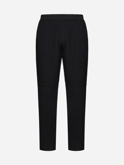 Issey Miyake Rustic Knit Jersey Tapered Trousers In Black