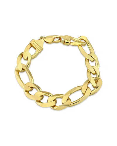 Italian Silver 18k Over  Figaro Chain Bracelet In Gold