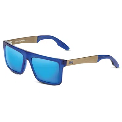 Ivi Vision Unisex Sepulveda Sunglasses In Matte Midway Blue - Antique Brass In Multi