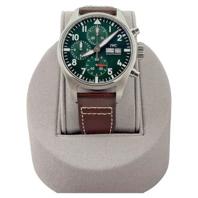 Pre-owned Iwc Schaffhausen Iwc Pilot Chronograph 41 Iw388103 41mm Green Dial Stainless Steel Box Paper