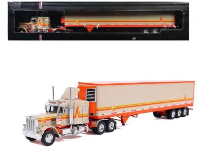 Ixo 1973 Peterbilt 359 Truck Tractor With Sleeper Cab Cream With Orange And Yellow Stripes And Refrigera
