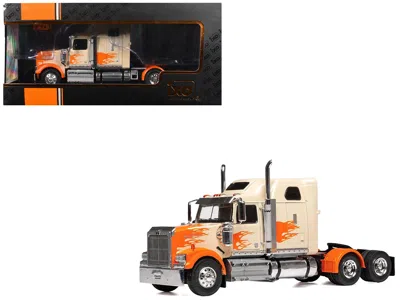 Ixo 2000 Western Star 4900 Truck Tractor Cream With Orange Flames 1/43 Diecast Model Car By  Models