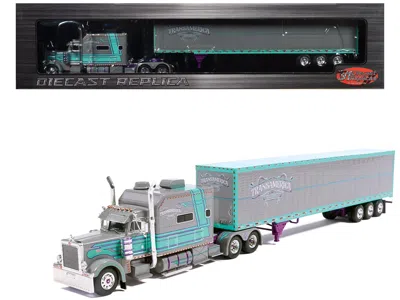 Ixo Peterbilt 379 Truck With Sleeper And Dry Goods Trailer "transamerica" Gray With Seafoam Green Graphi