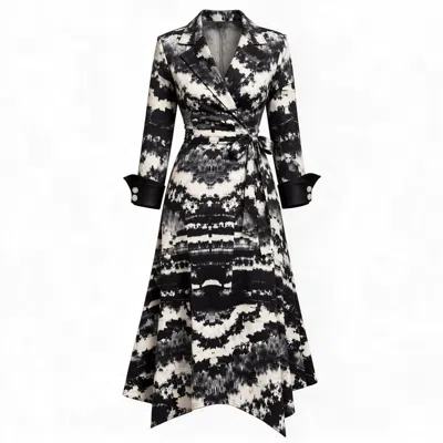 Izabela Mandoiu Women's Long Asymmetric Wrap Dress In Cream And Black With Abstract Print