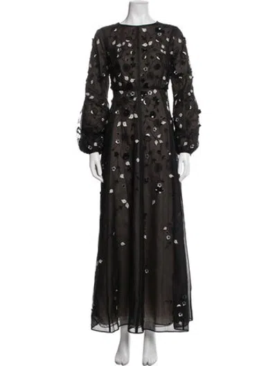 Pre-owned J Mendel Floral Print Long Dress In Black