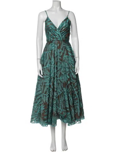 Pre-owned J Mendel Floral Print Midi Length Dress In Green