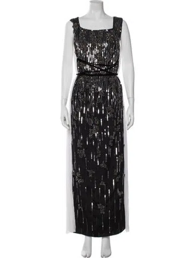 Pre-owned J Mendel Printed Long Dress In Black