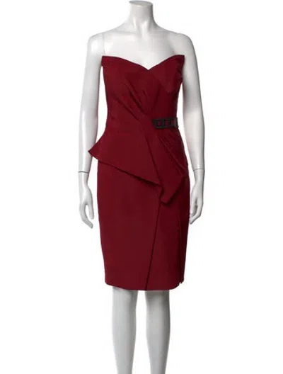 Pre-owned J Mendel Strapless Knee-length Dress In Red