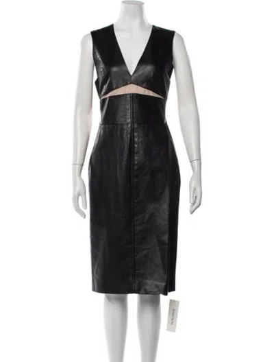 Pre-owned J Mendel V-neck Knee-length Dress In Black