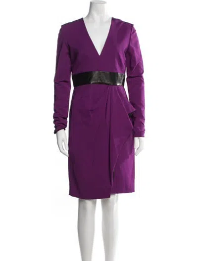 Pre-owned J Mendel V-neck Knee-length Dress In Purple