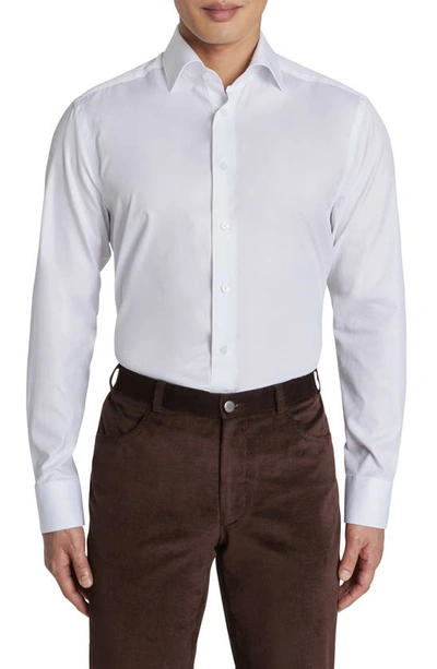 Jack Victor Adlam Solid Herringbone Dress Shirt In White