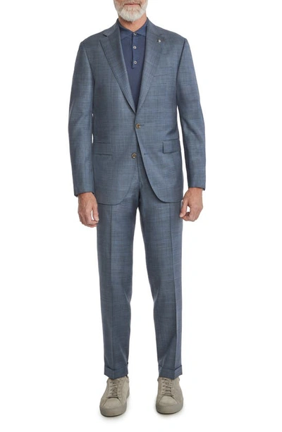 Jack Victor Essence Windowpane Wool Suit In Med Blue