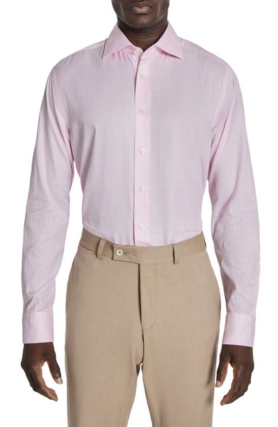 Jack Victor Royland Check Herringbone Dress Shirt In Pink