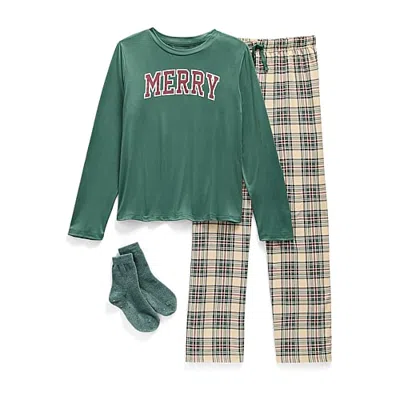 Jaclyn Kids' Boys Crew Neck Long Sleeve 3-pc. Pajama Set In Green