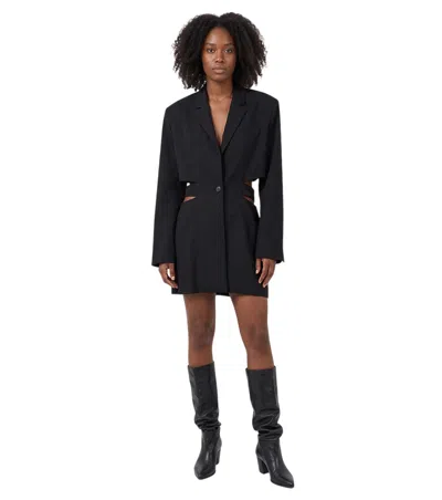 Jacquemus Black Notched Lapel Mini Dress In Animal Print