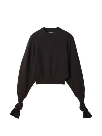 Jacquemus Cropped Crewneck Sweater Made From Soft And Warm Merino Wool And Cashmere Blend Yarn, Feat In Brown