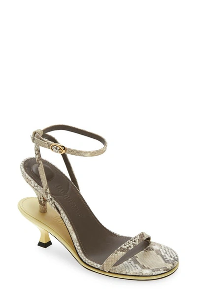 Jacquemus Double Ankle Strap Sandal In Python Beige/ Pale Yellow 1jl