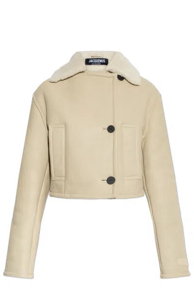 Jacquemus Double-breasted Shearling Coat In Neutral