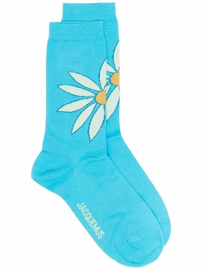 Jacquemus Floral-pattern Socks In Blue