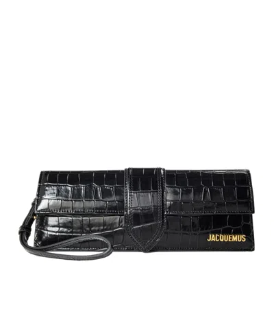 Jacquemus Glossy Crocodile-pattern Clutch Bag In Black