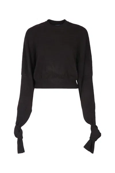 Jacquemus Jacquard Knit Mini Bow Sweater In Darkbrown