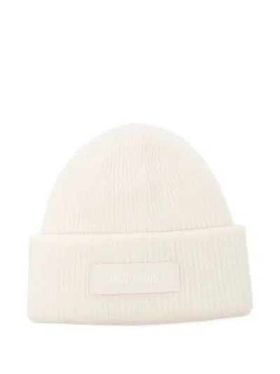 Jacquemus Knitted Beanie Hat With Gros-grain Logo In Yellow
