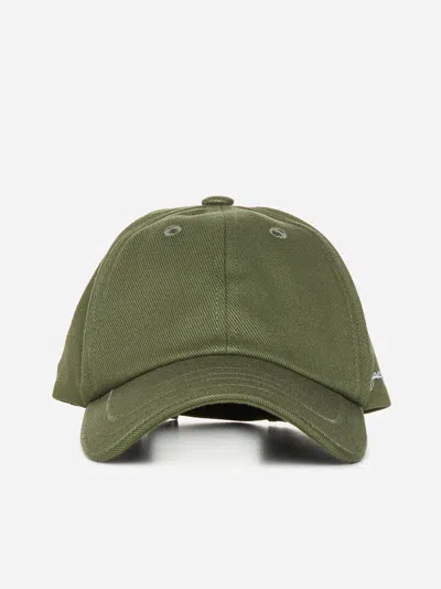 Jacquemus Green Cotton Embroidered Logo With In Khaki