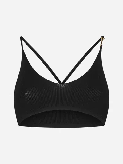 Jacquemus Le Bandeau Pralu Ribbed-knit Crop Top In Black