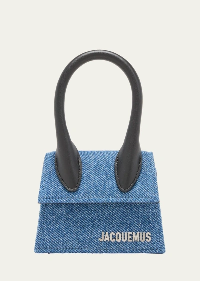 Jacquemus Le Chiquito Logo-embellished Leather-trimmed Denim Bag In Blue