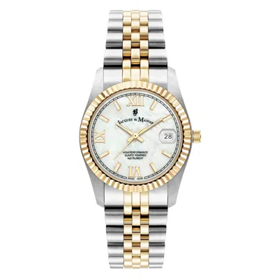 Jacques Du Manoir Gold / Silver  Inspiration Roman Ladies Duotone Watch With White Mother Of Pearl Di In Gold/silver