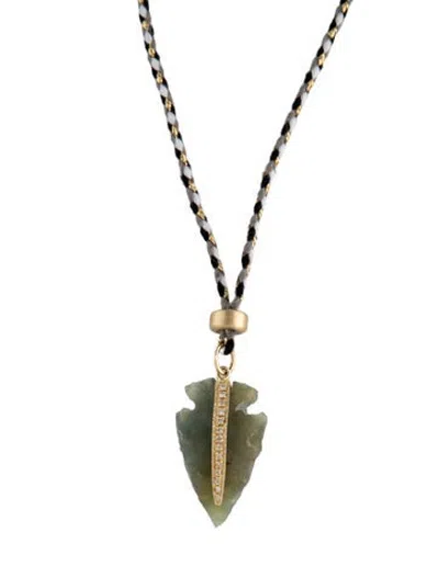 Pre-owned Jacquie Aiche 14k Agate & Diamond Pendant Necklace, 14.25" In Black/gold/white