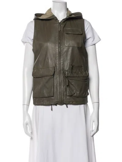 Pre-owned Jakett Leather Utility Jacket In Green