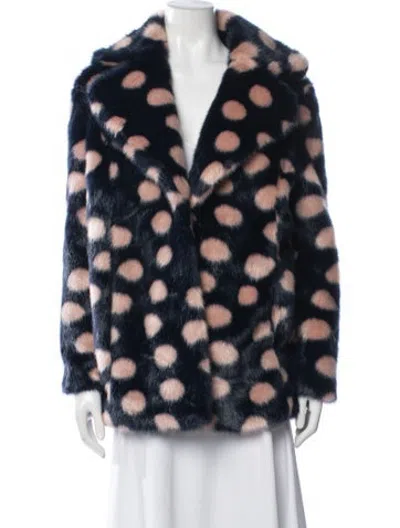 Pre-owned Jakke Polka Dot Print Faux Fur Jacket In Blue